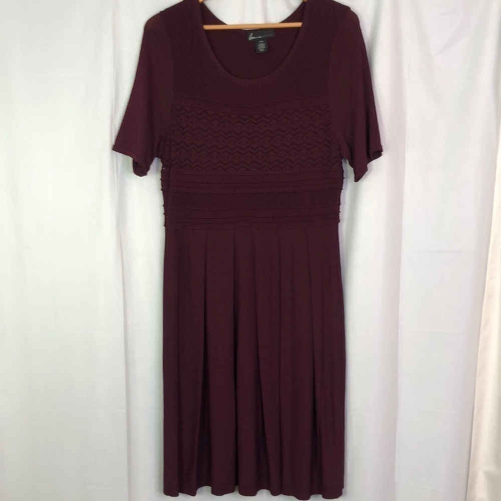 Lane Bryant Burgundy A-Line Midi Dress Scoop Neck Short Sleeve 14/16